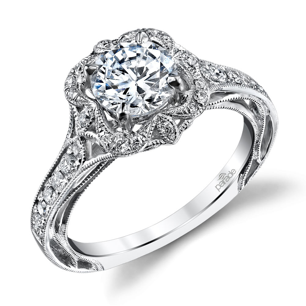 Designer Diamond Engagement Rings
 Antique Lyria Bloom Halo Diamond Engagement Ring in White