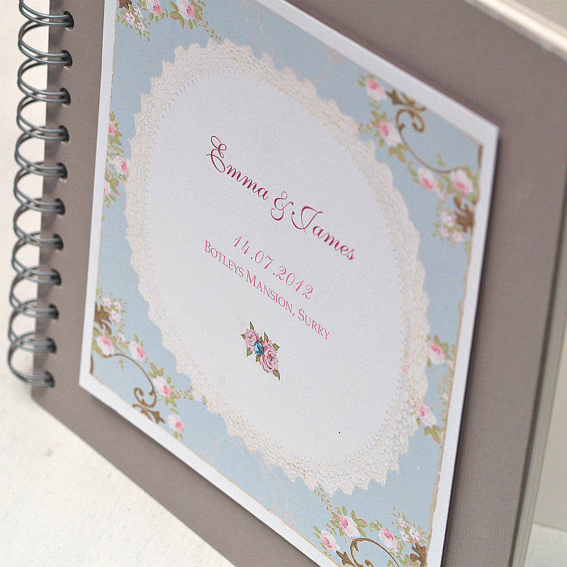 Designer Wedding Guest Book
 personalised rose design wedding guest book by beautiful