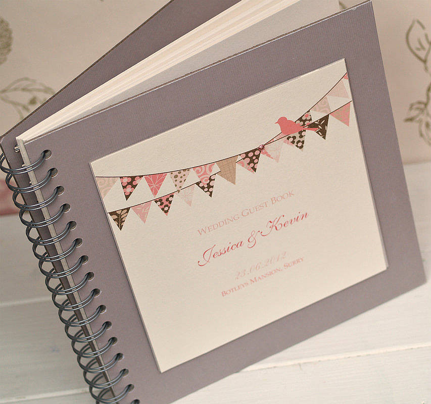 Designer Wedding Guest Book
 bunting design personalised wedding guest book by