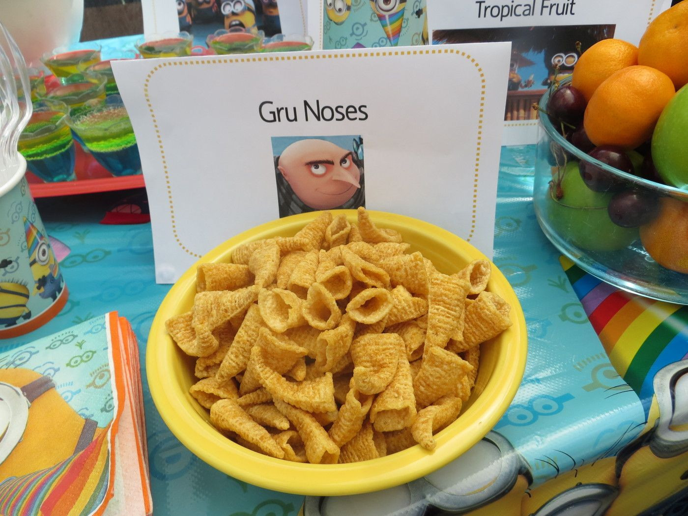Despicable Me Party Food Ideas
 "Gru Noses" using bugal chips Food Idea for Despicable Me