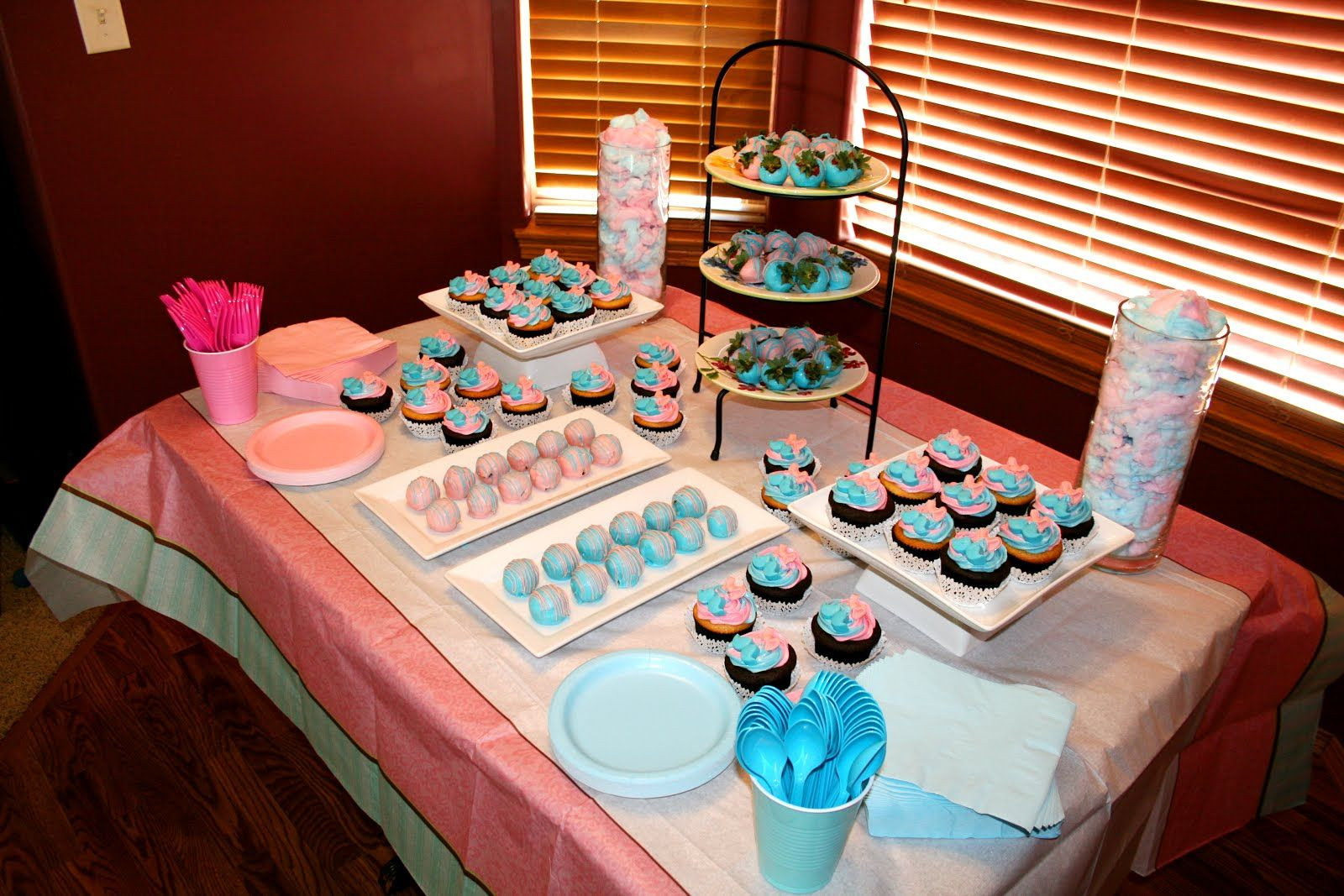 Dessert Ideas For Gender Reveal Party
 Gender reveal party dessert table cupcakes cake balls
