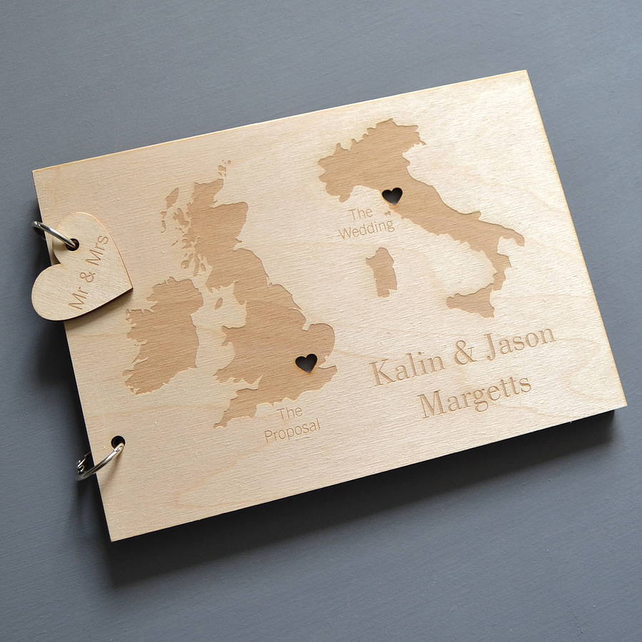Destination Wedding Guest Book
 personalised duo destination map guest book by clouds and