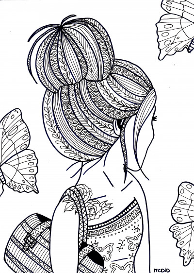Detailed Coloring Pages For Girls
 Free coloring page for adults Girl with tattoo Gratis