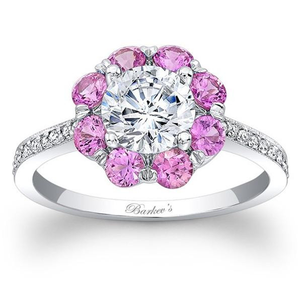 Diamond And Pink Sapphire Engagement Ring
 Barkev s White Gold Flower Halo Diamond Pink Sapphire