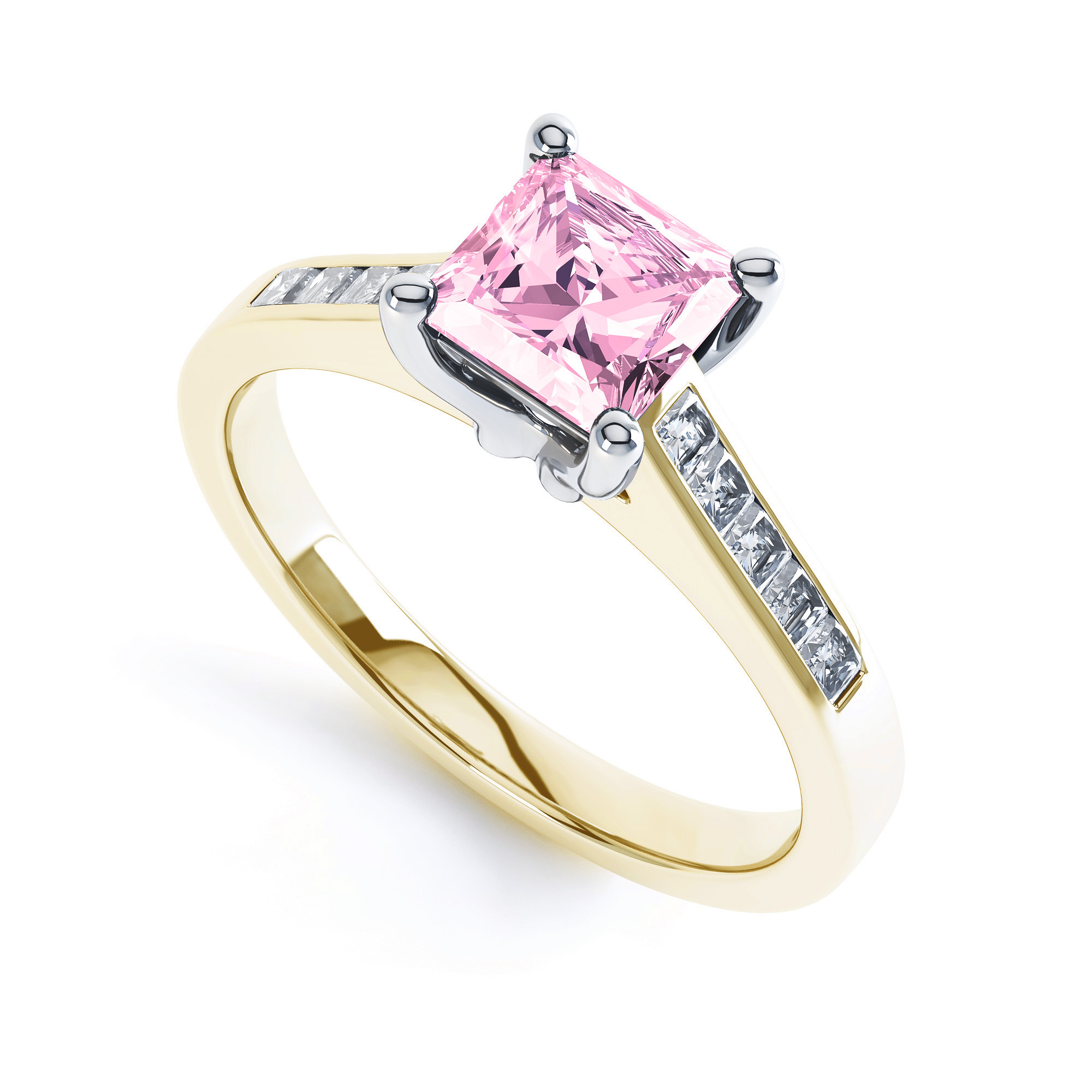 Diamond And Pink Sapphire Engagement Ring
 Square Pink Sapphire & Diamond Engagement Ring