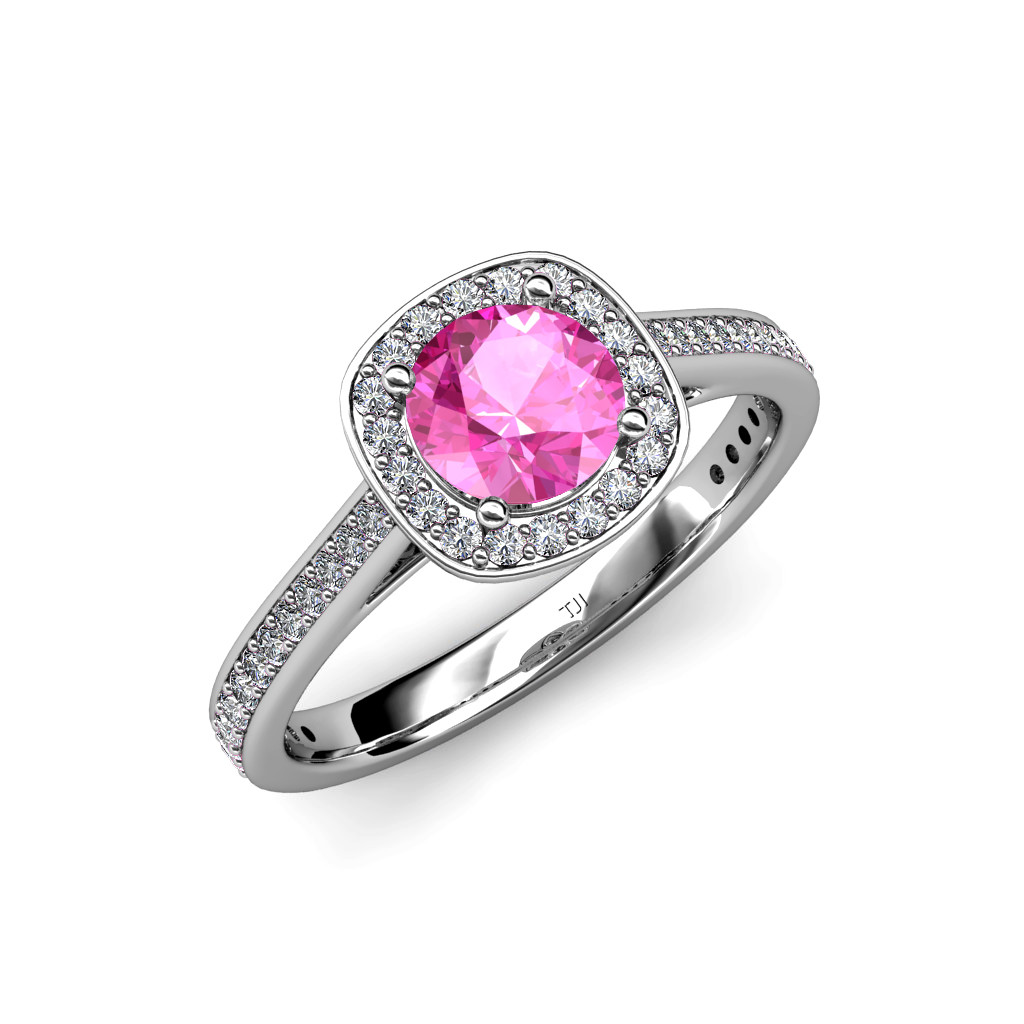 Diamond And Pink Sapphire Engagement Ring
 Pink Sapphire & Diamond SI2 I1 G H Halo Engagement Ring