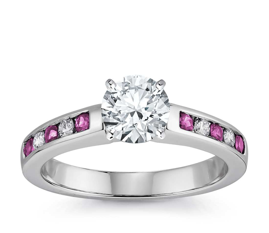 Diamond And Pink Sapphire Engagement Ring
 Channel Set Pink Sapphire & Diamond Engagement Ring in 14K