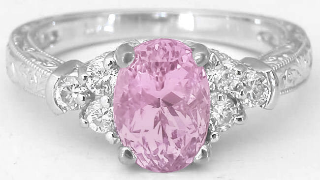 Diamond And Pink Sapphire Engagement Ring
 Pastel Oval Pink Sapphire and Diamond Engagement Ring and