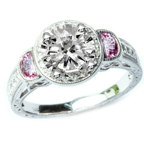 Diamond And Pink Sapphire Engagement Ring
 1 65CT F VS Round Diamond & Pink Sapphire Engagement Ring