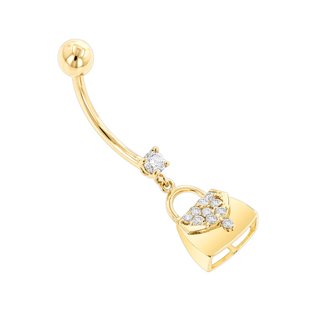 Diamond Body Jewelry
 Body Jewelry 14K Gold Diamond Purse Belly Button Ring 0 29