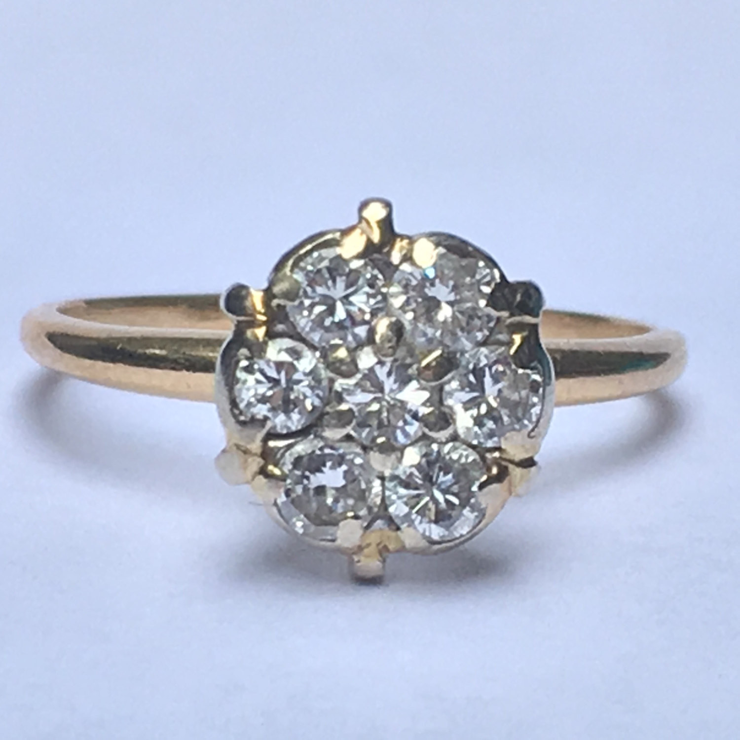 Diamond Cluster Rings
 Vintage Diamond Cluster Ring 14K Yellow Gold Floral Design