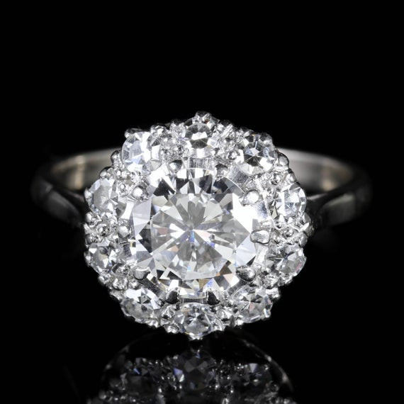Diamond Cluster Rings
 Antique Edwardian Diamond Cluster Ring 2 60ct Platinum