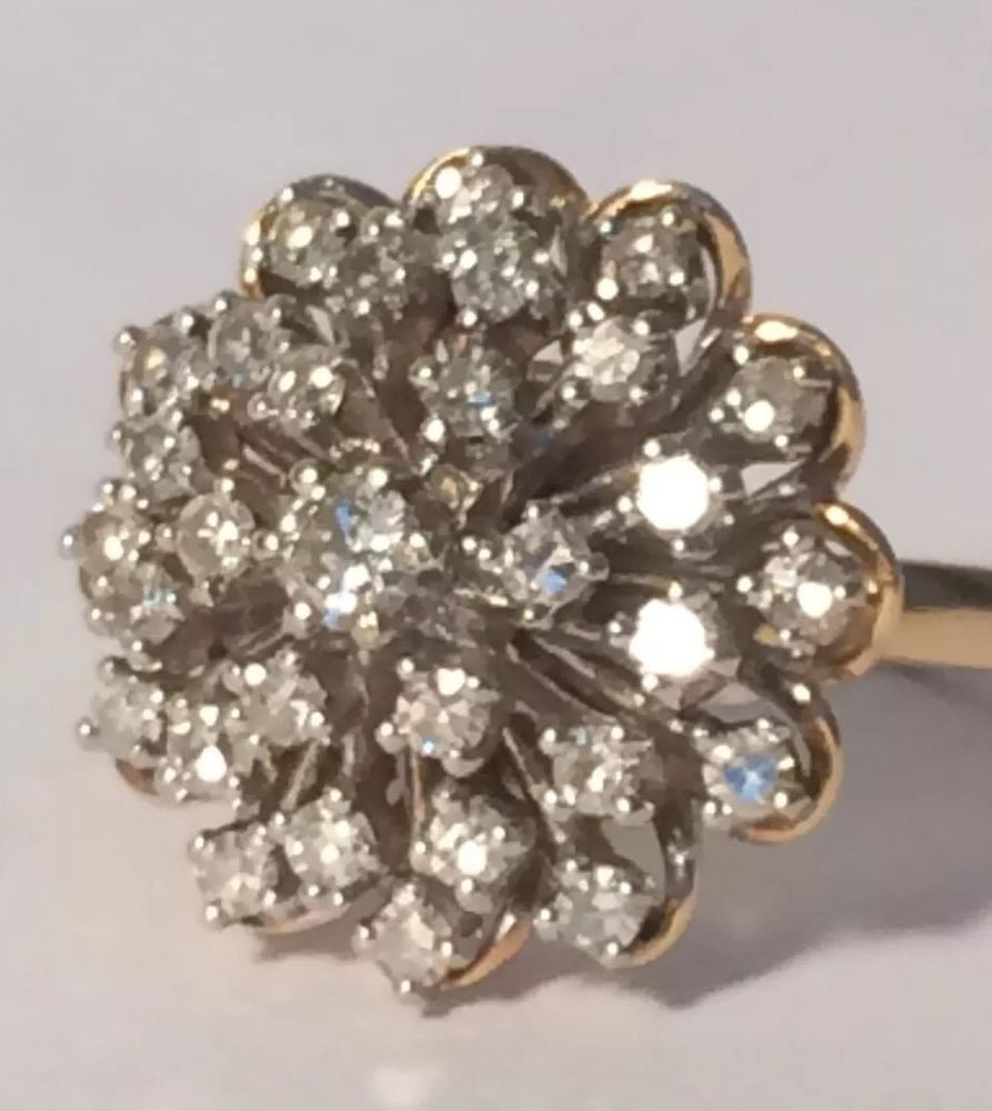 Diamond Cluster Rings
 14K Diamond Cluster Vintage Gold Ring wct 2 75 Size 8