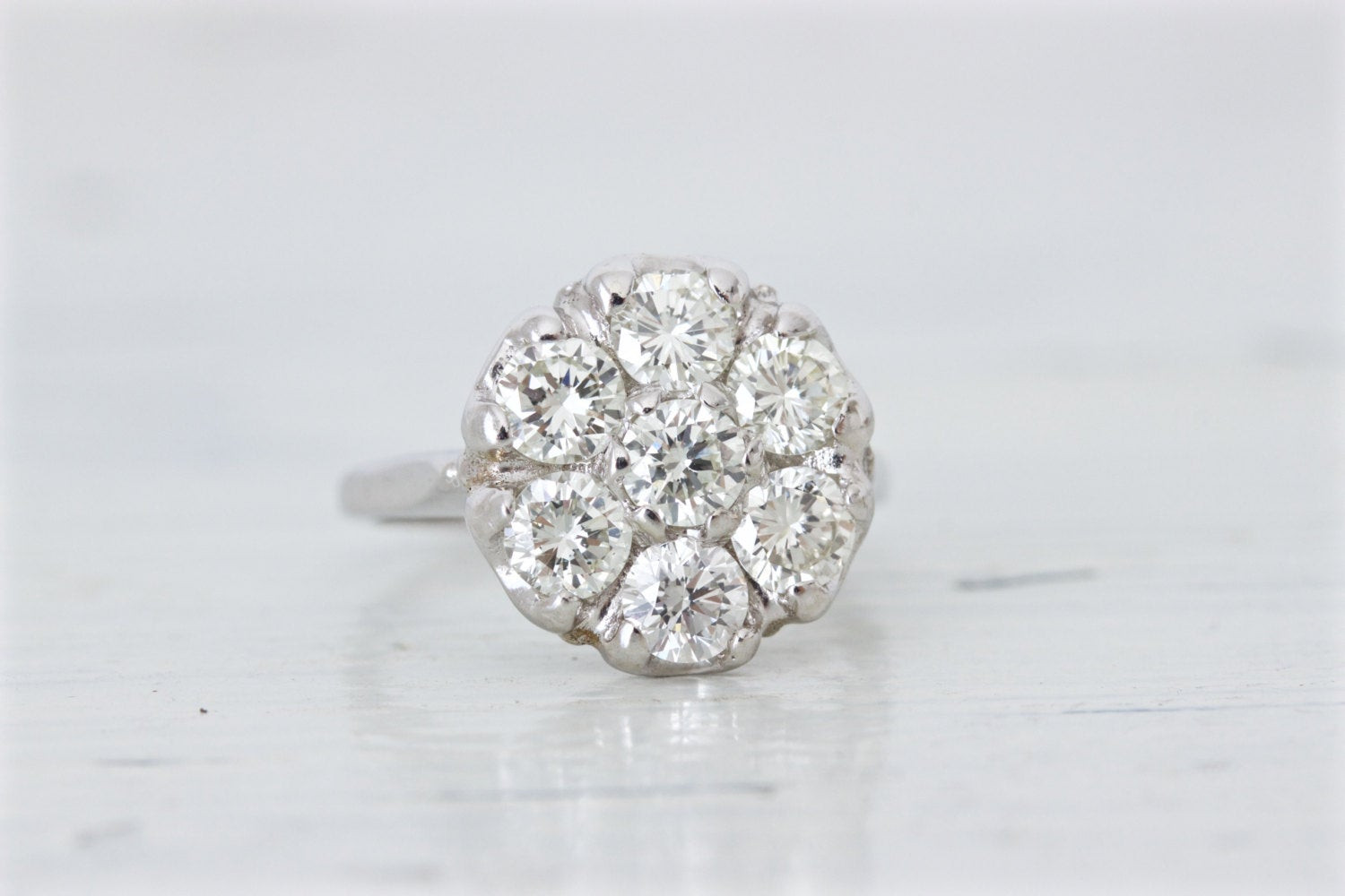 Diamond Cluster Rings
 Mid Century Cluster Ring Diamond Engagement Ring 14k White