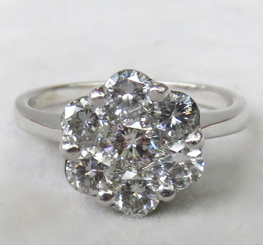 Diamond Cluster Rings
 Antique Daisy 1 00CT Diamond 14K White Gold Fn 925 Silver