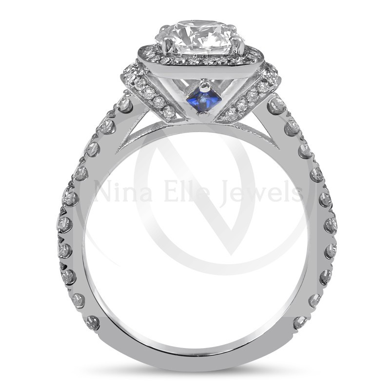 Diamond Engagement Ring With Sapphire Accents
 1 00CT Round Diamond Engagement Ring W Sapphire Accents R189