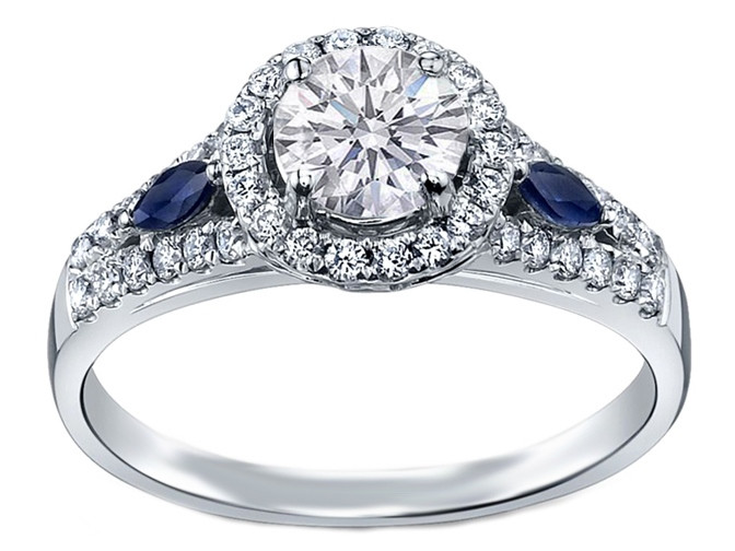 Diamond Engagement Ring With Sapphire Accents
 Engagement Ring Diamond Halo Engagement Ring Blue