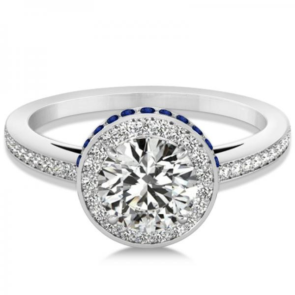 Diamond Engagement Ring With Sapphire Accents
 Diamond Halo Engagement Ring Blue Sapphire Accents