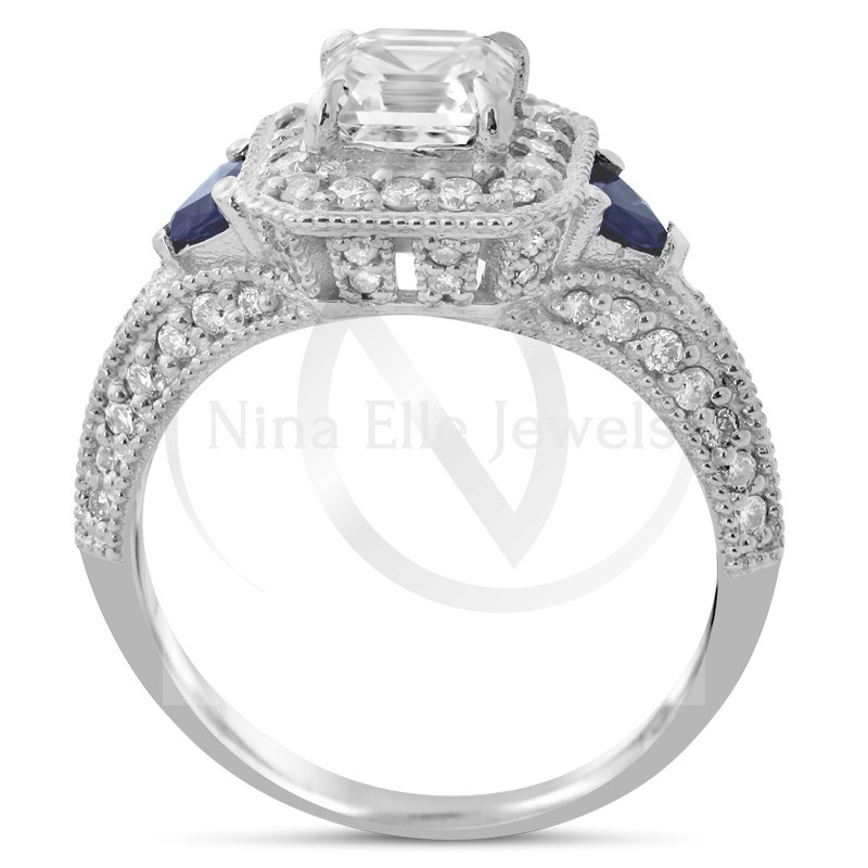 Diamond Engagement Ring With Sapphire Accents
 Asscher Cut Antique Style Diamond Engagement Ring with