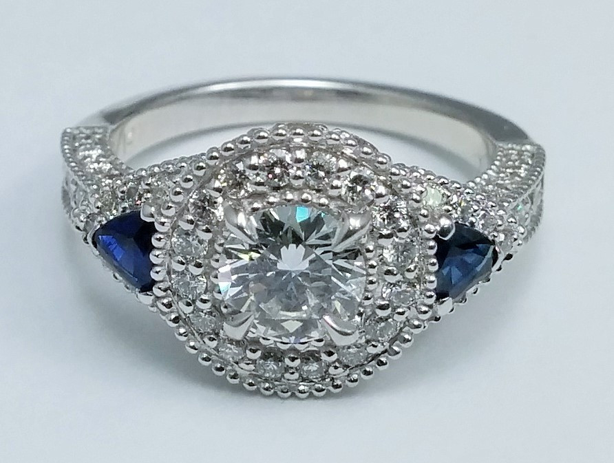 Diamond Engagement Ring With Sapphire Accents
 Engagement Ring Diamond Halo Engagement Ring Trillion