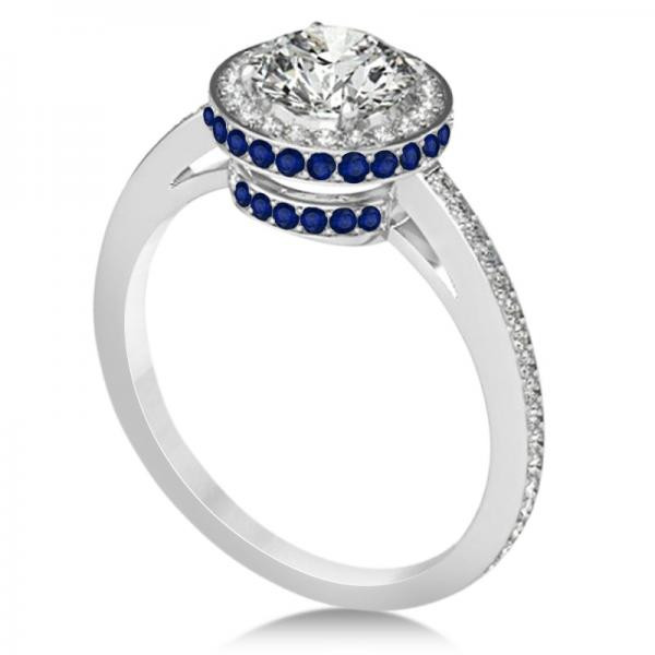 Diamond Engagement Ring With Sapphire Accents
 Diamond Halo Engagement Ring Blue Sapphire Accents