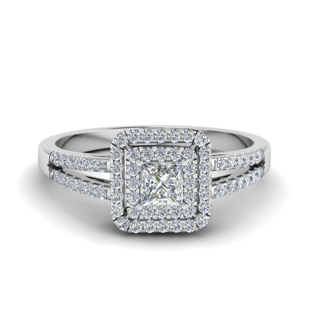 Diamond Engagement Rings Princess Cut
 Princess Cut French Pave Double Halo Diamond Engagement