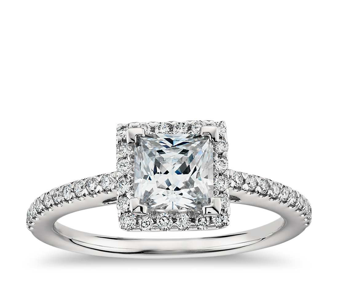 Diamond Engagement Rings Princess Cut
 Princess cut Halo Diamond Engagement Ring in Platinum