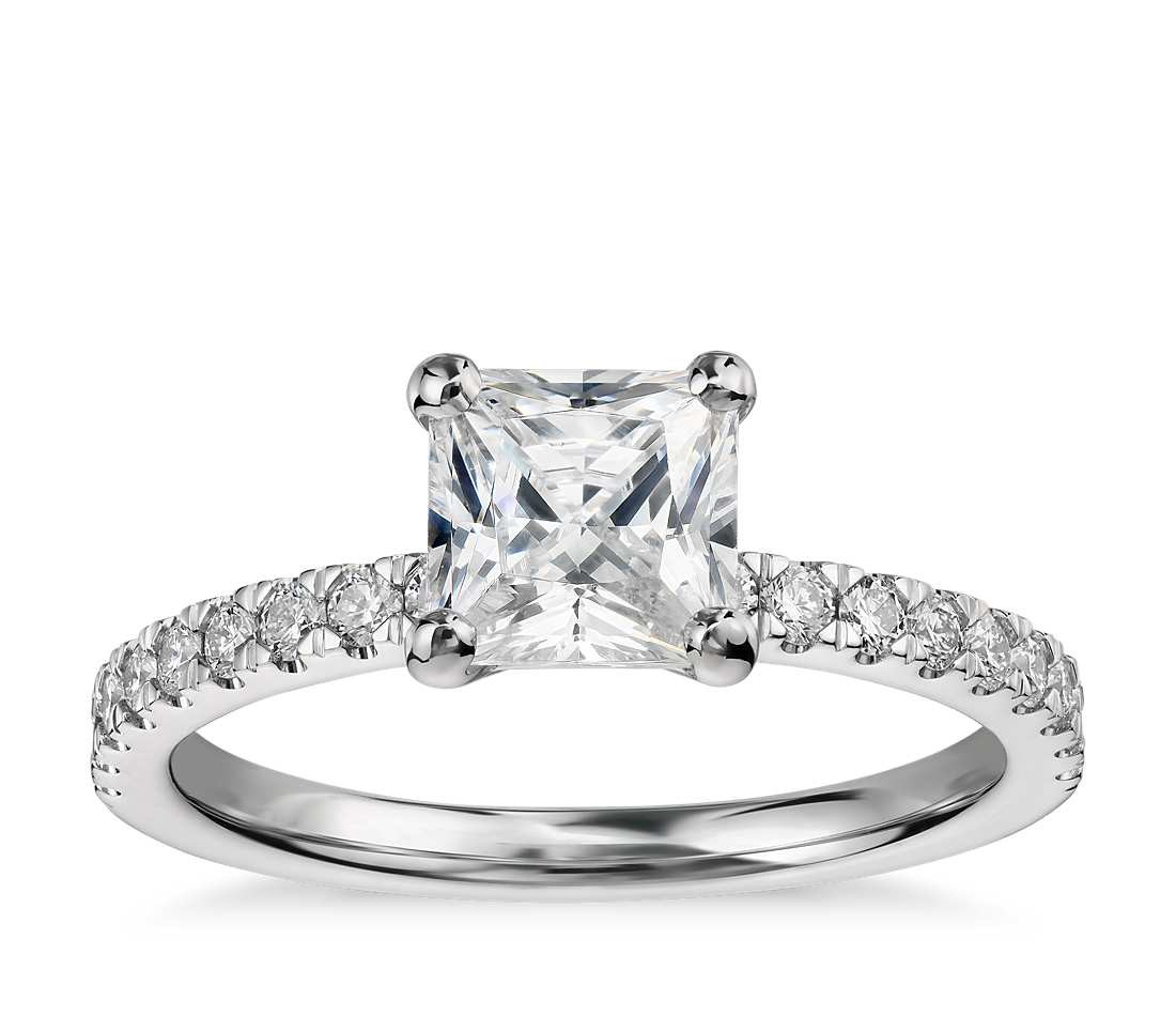 Diamond Engagement Rings Princess Cut
 1 Carat Preset Princess Cut Petite Pavé Diamond Engagement