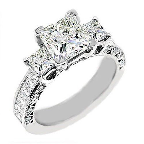 Diamond Engagement Rings Princess Cut
 3 Stone Princess Cut Engagement Diamond Ring VVS2 H