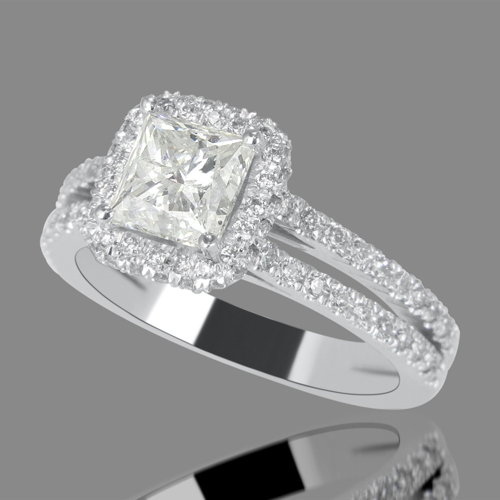 Diamond Engagement Rings Princess Cut
 1 CT Halo Diamond Engagement Ring Princess Cut H VS 14K