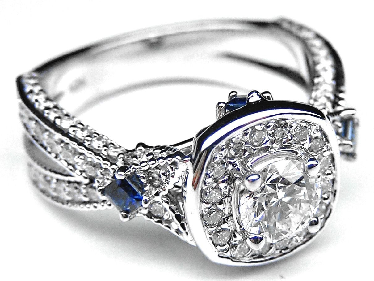 Diamond Engagement Rings With Sapphire Accents
 Diamond Halo Laced Engagement Ring Blue Sapphire Accents