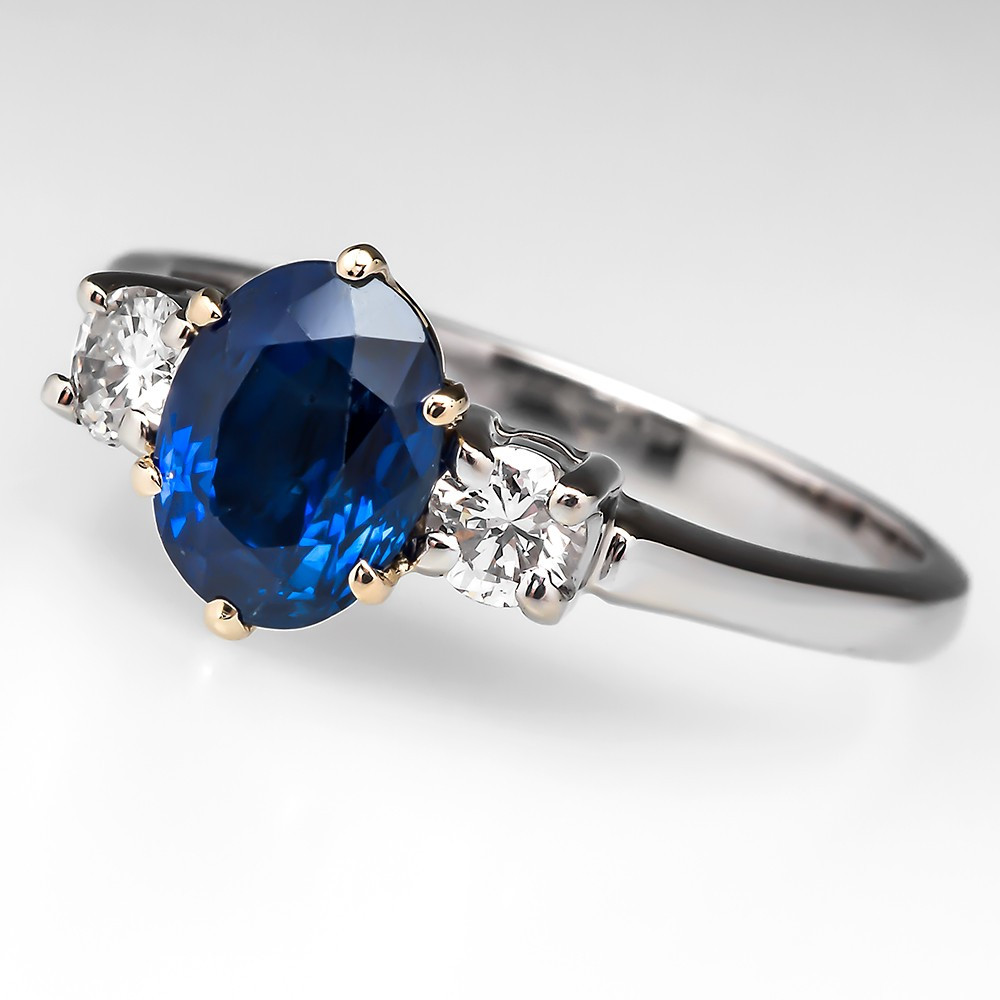 Diamond Engagement Rings With Sapphire Accents
 Estate Blue Sapphire Engagement Ring Diamond Accents 14K Gold
