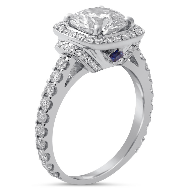 Diamond Engagement Rings With Sapphire Accents
 1 50CT Round Cut Diamond Engagement Ring W Sapphire