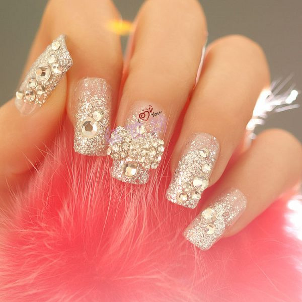 Diamond Glitter Nails
 20 Classy Wedding Nail Art Designs Be Modish