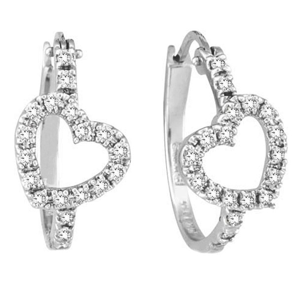 Diamond Heart Earrings
 Diamond Heart Hoop Earrings in 14k White Gold 0 50ct IE46