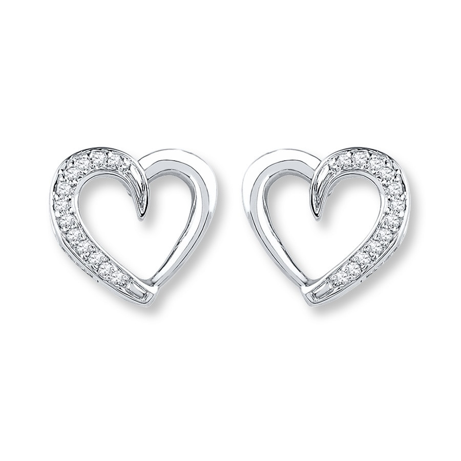 Diamond Heart Earrings
 Diamond Heart Earrings 1 10 ct tw Round cut Sterling