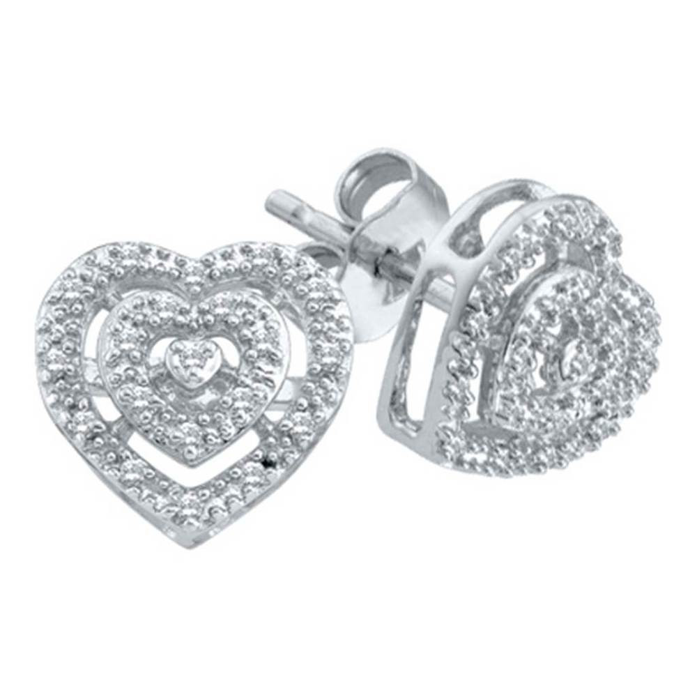 Diamond Heart Earrings
 10k White Gold Pave 0 08CT Diamond Heart Stud Post