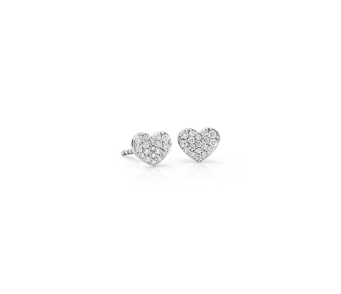 Diamond Heart Earrings
 Mini Diamond Heart Earrings in 14k White Gold 1 10 ct tw