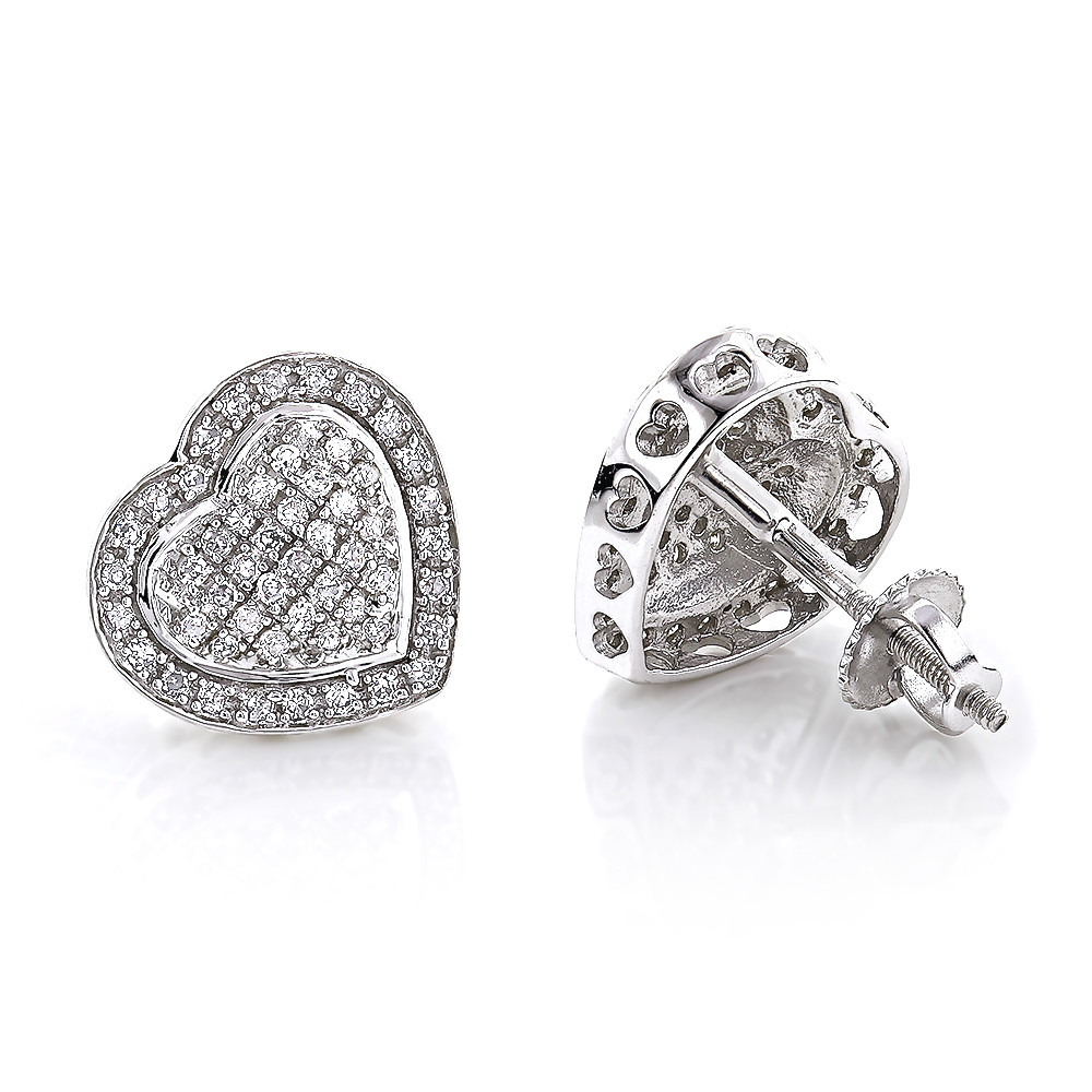 Diamond Heart Earrings
 Diamond Heart Earrings Studs 10k Gold Pave Diamonds 0 5ct