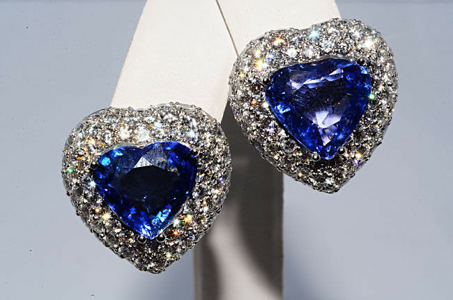Diamond Heart Earrings
 $58 000 15 03Ct Natural Sapphire & Diamond Heart Cluster