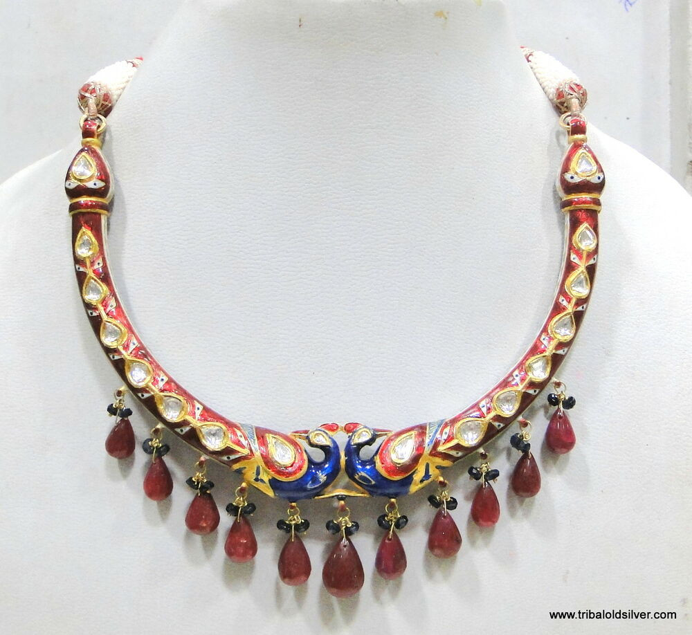 Diamond Necklace India
 VINTAGE ANTIQUE 20K GOLD DIAMOND RUBY SAPPHIRE ENAMEL NECK