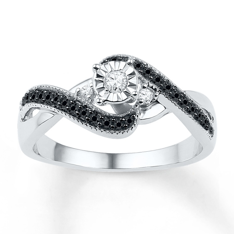 Diamond Promise Rings
 Black White Diamond Promise Ring 1 4 ct tw Sterling Silver