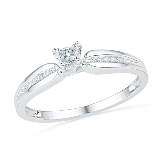 Diamond Promise Rings
 1 6 CT T W Princess Cut Diamond Promise Ring in 10K