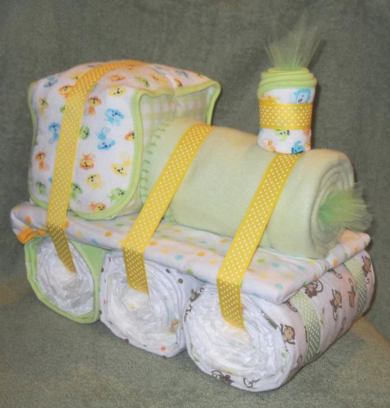 Diaper Baby Shower Gift Ideas
 Choo Choo Train Diaper Cake for Baby Shower by CushyCreations