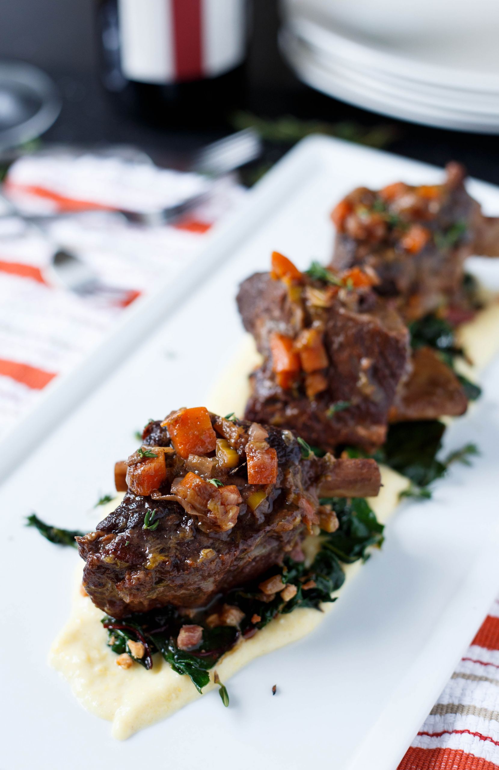 Dinner Party Entrees Ideas
 Braised Short Ribs with Swiss Chard and Polenta