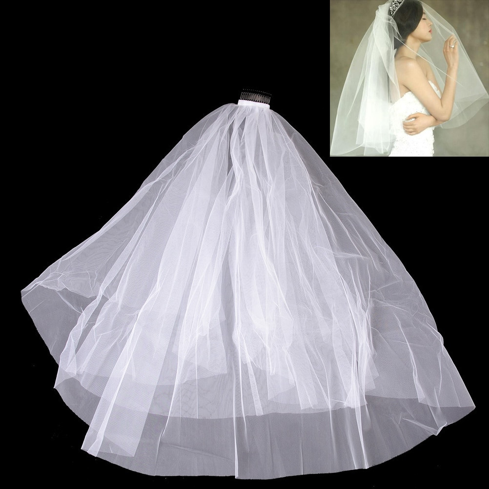 Discount Wedding Veils And Accessories
 White Wedding Bridal Veil Simple Tulle Ivory Two Layers