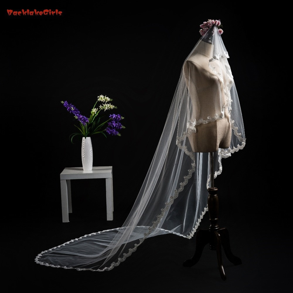 Discount Wedding Veils And Accessories
 Cheap Long Cathedral Bridal Veil with b White And Ivory