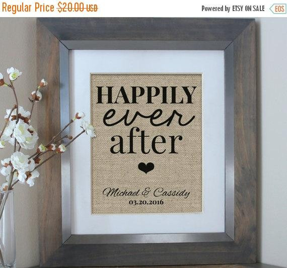 Disney Wedding Gift Ideas
 Happily Ever After Burlap Print Personalized by EmmaAndTheBean