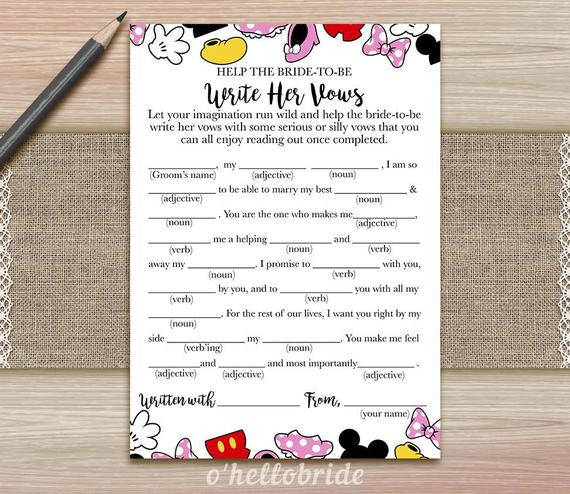 Disney Wedding Vows
 Help The Bride To Be Write Her Vows Game Guess Wedding Vows