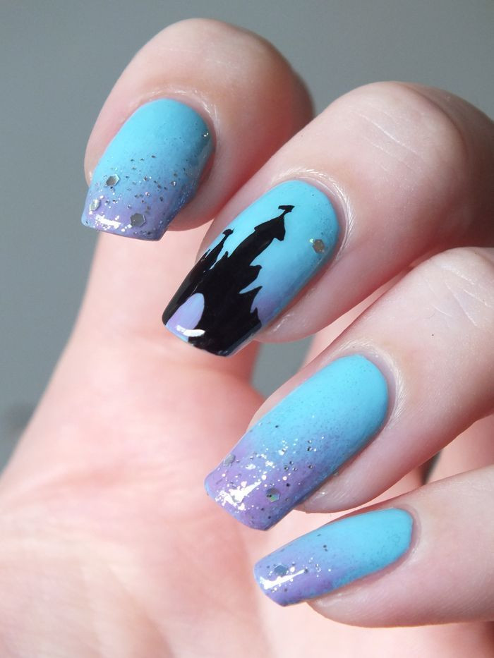 Disneyland Nail Designs
 Blue Purple Cinderella s Castle nails